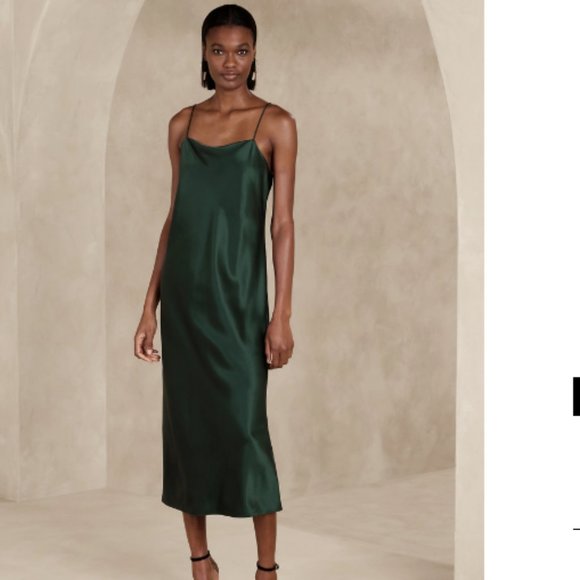 Banana Republic Dresses & Skirts - Banana Republic Edina Silk Midi Dress New Hunter Green large Tall L T 100% Silk